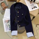 Navy Patchwork Elegant Blazer Jacket for Women - Image 3