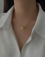 Minimal Fan Shaped Pendant Collarbone Necklace for Women, Light Gold Tone - Image 2