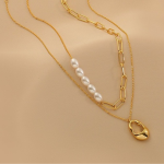Minimalist Pearl & Plaid Teardrop Pendant Necklace Set - Image 4