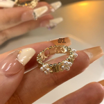 French Retro Pearl Flower Ring – Elegant Adjustable Stacking Ring for Women - Image 4