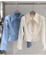 White French Style Pointed Collar Slim Fit Long Sleeve Shirt - Image 5