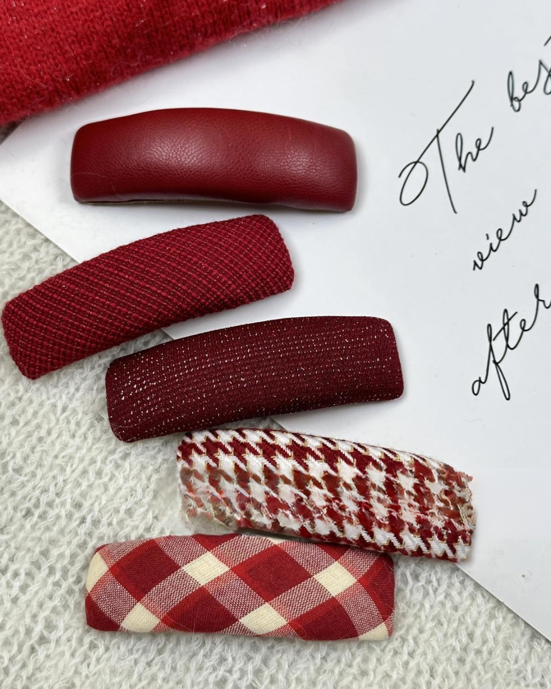 3_cb9c5eee-0d87-4e1f-9e17-bdef72a66be8 Red Plaid Houndstooth BB Hair Clip Side Hair Accessory - Image 1