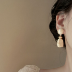 French Vintage Acrylic Long Earrings – Cream Almond and Sunset Orange Elegant Statement Studs - Image 5