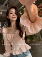 French Square chiffon Neck Shirt for Women High end top - Image 4