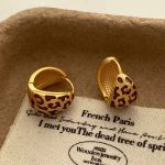 Gold Irregular Texture Stud Earrings – Leopard Pattern Design - Image 2