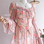 French Floral Ruffled Maxi Dress – Elegant Waist-Cinching Tea Break Dress for Women