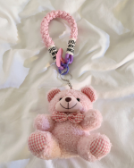 Curly Teddy Bear Plush Keychain with Plaid Bow Tie, Cute Bag Charm Accessory - Image 4