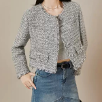 Vintage Tweed Cropped Jacket – Elegant Slim-Fit Petite-Friendly Woven Outerwear