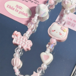 Pink Beaded Phone Lanyard – Cute Cartoon Pendant & Camera Charm - Image 4