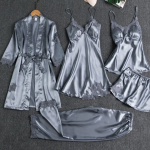 Silk 5-Piece Women's Sleepwear Set with Chest Pads – Camisole Dress, Robe & Loungewear - Image 2