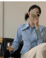 White French Style Pointed Collar Slim Fit Long Sleeve Shirt - Image 2