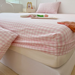 Washed Cotton Fitted Sheet – Simple Checkered & Solid Color Mattress Protector, Full Wrap Bed Sheet 3-Piece Set - Image 4