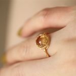 Yellow Crystal Glass Cabochon Ring – Silver Alloy Ring - Image 2