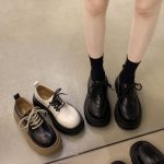 PLOVER Thick-soled Women's Lace-up British Style Slip-on Flats Leather Shoes - Image 5