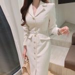 Chic Fusion: Korean-French Suit Collar Tweed Dress with Metal Detail – Slimming Elegance in a Long Skirt! - Image 3