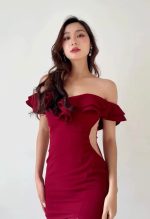 V-Neck Off-Shoulder Bodycon Ruffle Evening Gown – Slimming High-End Party Dress - Image 4