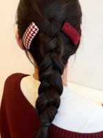 Red Plaid Houndstooth BB Hair Clip Side Hair Accessory - Image 10