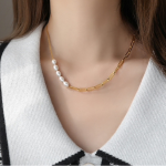 Minimalist Pearl & Plaid Teardrop Pendant Necklace Set - Image 5