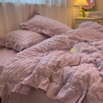 Korean Style Minimalist Lace Bedding Set – Ultra Soft 3/4 Piece Comforter Set for Dorm or Home - Image 4