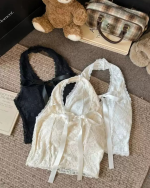Sexy Lace Trim Halter V-Neck Cami Top with Built-in Padding – Slim Fit Tie Detail Crop Top - Image 5