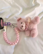 Curly Teddy Bear Plush Keychain with Plaid Bow Tie, Cute Bag Charm Accessory - Image 5