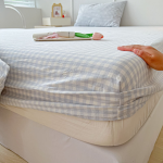 Washed Cotton Fitted Sheet – Simple Checkered & Solid Color Mattress Protector, Full Wrap Bed Sheet 3-Piece Set - Image 5