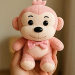 Pink Baby Monkey Soft Toy with Plaid Bow Tie
