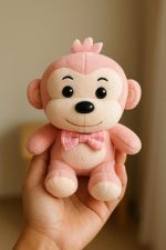 Pink Baby Monkey Soft Toy with Plaid Bow Tie
