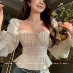 French Square chiffon Neck Shirt for Women High end top