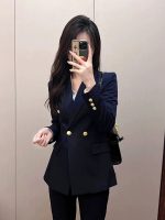 Women’s Navy Blue Blazer Suit Set – Gold Button Old Money Style Officewear - Image 3