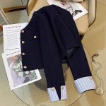 Navy Patchwork Elegant Blazer Jacket for Women - Image 4