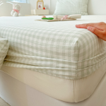 Washed Cotton Fitted Sheet – Simple Checkered & Solid Color Mattress Protector, Full Wrap Bed Sheet 3-Piece Set - Image 6