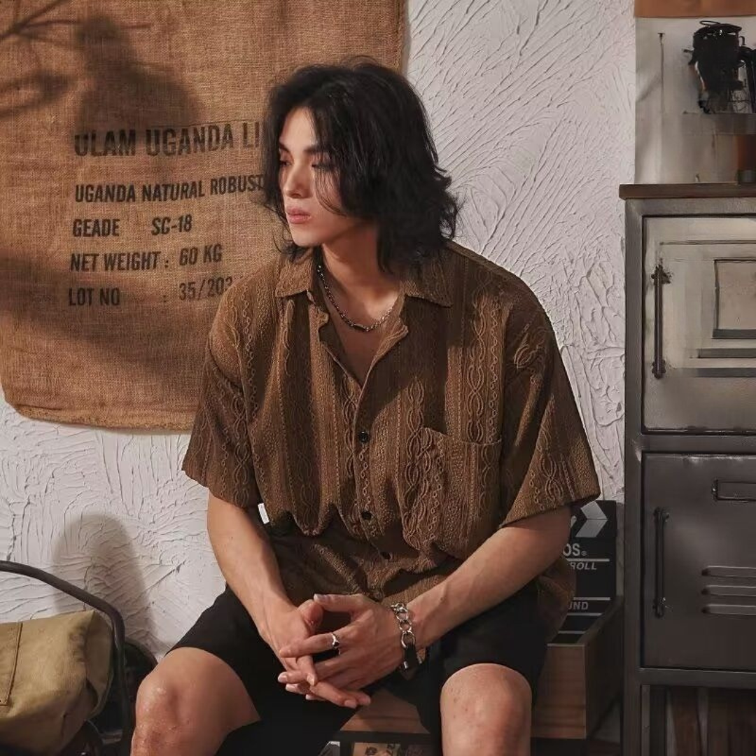 6_46671576-7885-43b5-8f5b-51c8b441eb60 Vintage Niche Short Sleeve Shirt for Men - Draping Effect Casual Shirt - Image 1