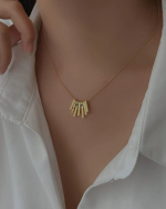 Minimal Fan Shaped Pendant Collarbone Necklace for Women, Light Gold Tone - Image 7