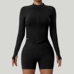 Women's Zipper High Neck Long Sleeve Yoga Jacket - Slim-Fit Quick-Dry Activewear for Outdoor Fitness & Gym - Image 6