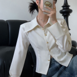 White French Style Pointed Collar Slim Fit Long Sleeve Shirt