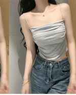 Ruched Crop Cami Top with Built-in Bra – Slim Fit Backless Summer Camisole for Women - Image 4