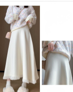 Waist A Line Midi Skirt Elastic Waist Flowy SlimApricot Knit High ming Skirt - Image 5