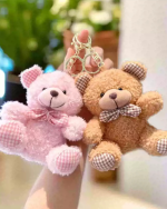 Curly Teddy Bear Plush Keychain with Plaid Bow Tie, Cute Bag Charm Accessory - Image 6