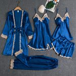 Silk 5-Piece Women's Sleepwear Set with Chest Pads – Camisole Dress, Robe & Loungewear - Image 3