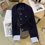 Navy Patchwork Elegant Blazer Jacket for Women - Image 5