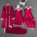 Silk 5-Piece Women's Sleepwear Set with Chest Pads – Camisole Dress, Robe & Loungewear - Image 13