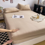 Washed Cotton Fitted Sheet – Simple Checkered & Solid Color Mattress Protector, Full Wrap Bed Sheet 3-Piece Set - Image 7