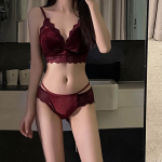 Tipsy Red Rose Ultra-Thin French-Style Lingerie Set – Velvet Lace Bralette Without Underwire - Image 2