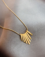 Minimal Fan Shaped Pendant Collarbone Necklace for Women, Light Gold Tone - Image 8