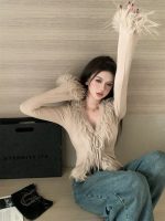 V-Neck Tie-Front Cropped Knit Cardigan - Image 16