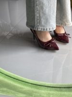 Burgundy Pointed Toe High Heels – Elegant Bow Detail - Image 17