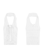 Sexy Lace Trim Halter V-Neck Cami Top with Built-in Padding – Slim Fit Tie Detail Crop Top - Image 8