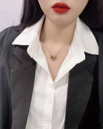 Minimal Fan Shaped Pendant Collarbone Necklace for Women, Light Gold Tone - Image 3