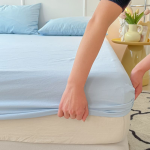 Washed Cotton Fitted Sheet – Simple Checkered & Solid Color Mattress Protector, Full Wrap Bed Sheet 3-Piece Set - Image 8